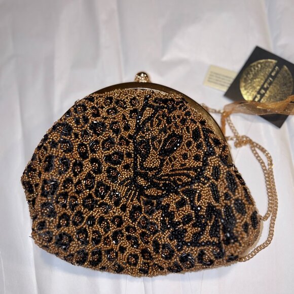 Handbags - Viral Vintage Style Cheetah Beaded Bag Made in India Black & Gold Evening Bag